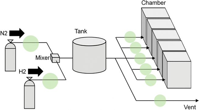 Measurement, generation, and control of forming gas (N2 + H2 mixture)